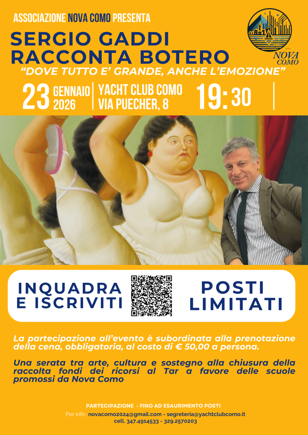 Sergio Gaddi racconta Botero: una serata tra arte, cultura e sostegno alla chiusura della raccolta fondi dei ricorsi al Tar a favore delle scuole promossi da Nova&nbsp;Como.